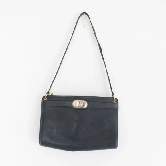 Vintage Christian Dior Navy 1960's Shoulder Bag 100% Leather Purse - Picture 1 of 11